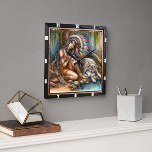 Inheemse rust: Silver Pond Evening Peace Vierkante Klok