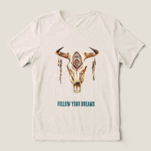 Inheemse Stam Stierhoorns Schedel Tri-Blend Shirt