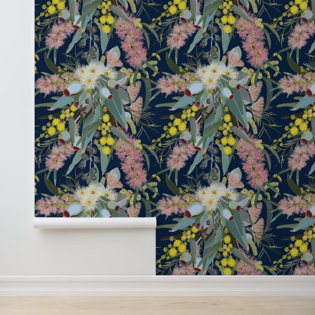 Inheemse Struik Blooms Royal Blue Behang (Applicatie)