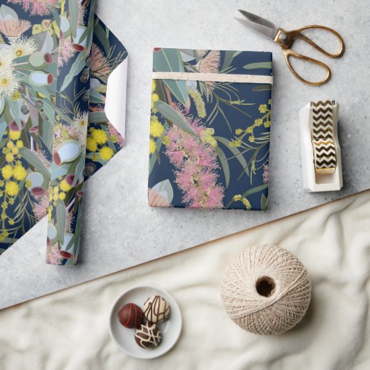 Inheemse Struik Blooms Royal Blue Cadeaupapier (Crafts)