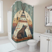  inheemse teepee Beer Tribal Plains Indiase Douchegordijn (In situ)