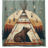  inheemse teepee Beer Tribal Plains Indiase Douchegordijn (Voorkant)