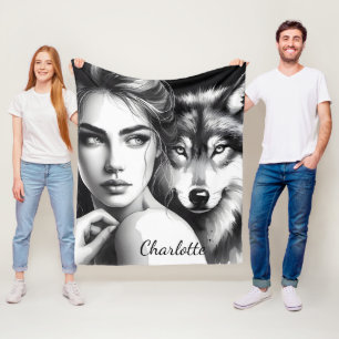 Inheemse vrouw bindt zich met edele wolf fleece deken