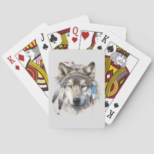 Inheemse wolf in veren speelkaarten