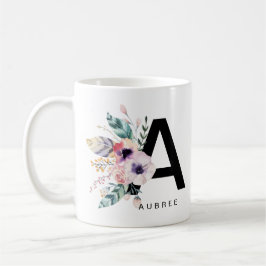 Initiaal "A" Alfabet Mok Monogram Boho Waterverf