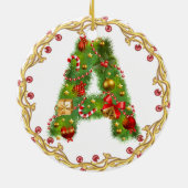 initiaal A monogrammen kerstversiering - cirkel Keramisch Ornament (Achterkant)