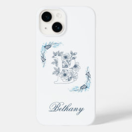 Initiaal "B" Blauw Monogram Kalm Bloemen Case-Mate iPhone 14 Hoesje