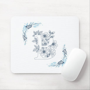 Initiaal "B" Blauw Monogram Kalm Bloemen Muismat