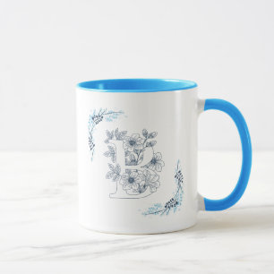 Initiaal "B" Blauw Monogram Kalme Bloemenkoffie Mok