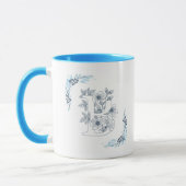 Initiaal "B" Blauw Monogram Kalme Bloemenkoffie Mok (Links)