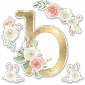 Initiaal B Monogram Blush Roos Bloemen Waterverf Sticker (Voorkant)