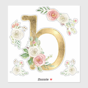 Initiaal B Monogram Blush Roos Bloemen Waterverf Sticker