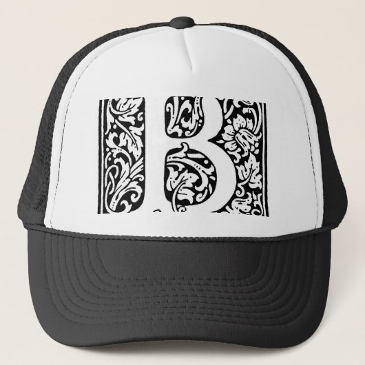 Initiaal B Monogram. Gepersonaliseerd Naam Floral  Trucker Pet (Voorkant)