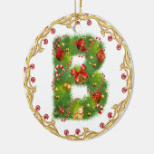 initiaal B monogramme kerstversiering - cirkel Keramisch Ornament (Links)