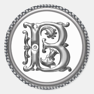 Initiaal B Ronde Sticker in Zilver