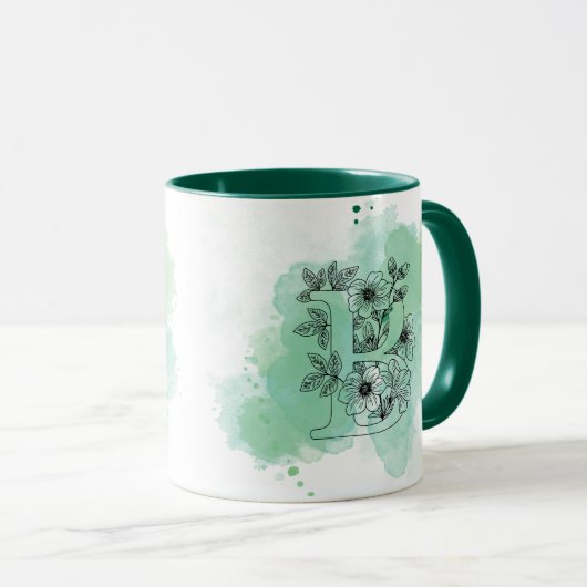 Initiaal B Waterverf Monogram Groen Botanisch Mok (Voorkant rechts)