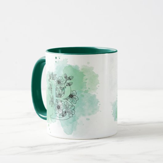 Initiaal B Waterverf Monogram Groen Botanisch Mok (Voorkant links)