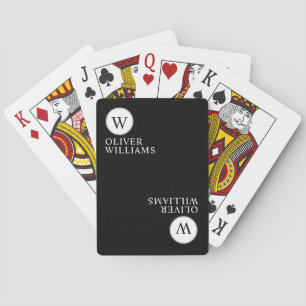 Initiaal (bewerkbaar W) Circle Monogram Zwart Pokerkaarten