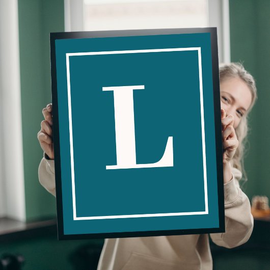 Initiaal |Blauwgroen Monogram Moderne Stijlen Poster