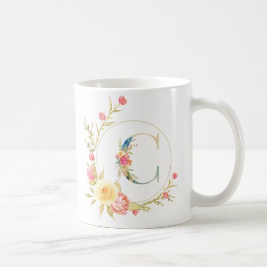 Initiaal bloemenletter Cfloral lijst Koffiemok (Rechts)