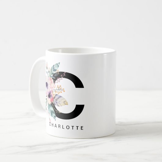 Initiaal "C" Alfabet Mok Monogram Boho Waterverf (Voorkant links)