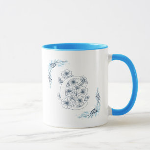 Initiaal "C" Blauw Monogram Kalme Bloemenkoffie Mok