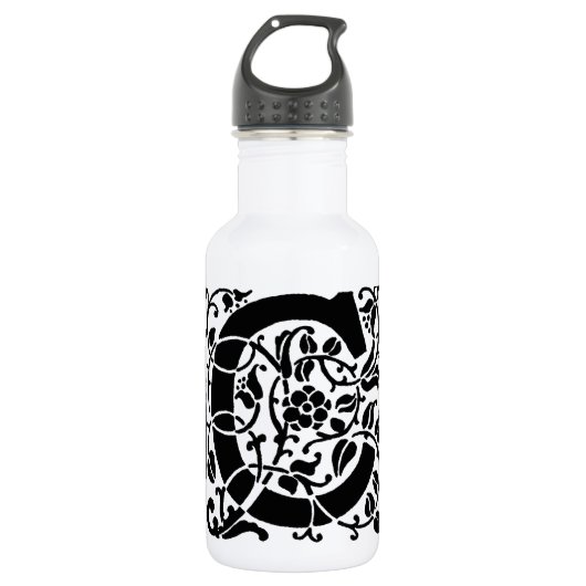 Initiaal C Monogram. Floral Name Gepersonaliseerd  Waterfles (Voorkant)
