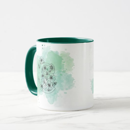 Initiaal C Waterverf Monogram Groen Botanisch Mok (Voorkant links)