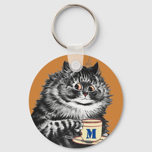 Initiaal, Coffee Lover Cat, Louis Wain Sleutelhanger (Voorkant)