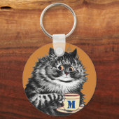 Initiaal, Coffee Lover Cat, Louis Wain Sleutelhanger (Voorkant)