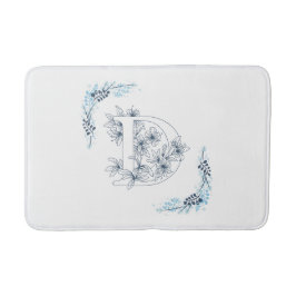 Initiaal "D" Blauw Monogram Kalm Bloemen Badmat