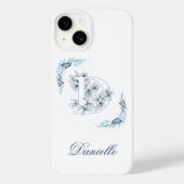 Initiaal "D" Blauw Monogram Kalm Bloemen Case-Mate iPhone Case (Achterkant)