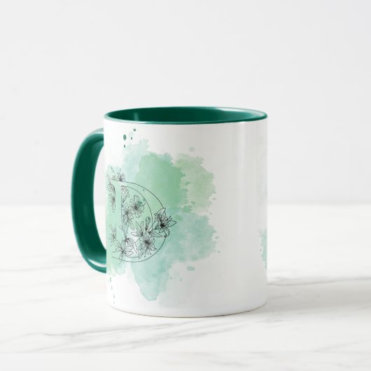 Initiaal D Waterverf Monogram Groen Botanisch Mok (Voorkant links)