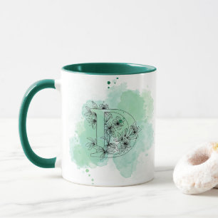 Initiaal D Waterverf Monogram Groen Botanisch Mok