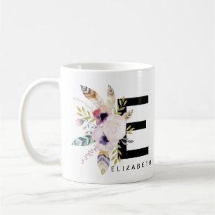 Initiaal "E" Alfabet Mok Monogram Boho Waterverf