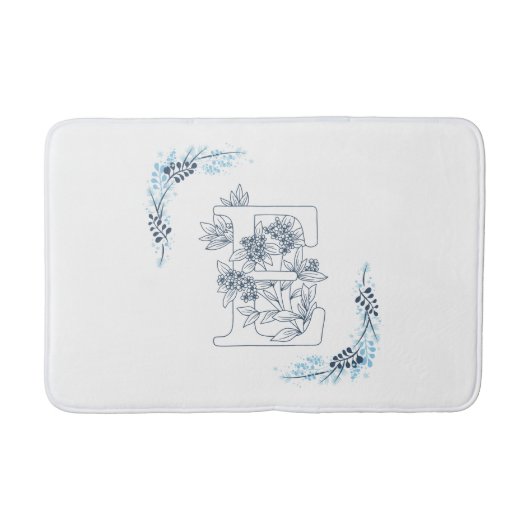 Initiaal "E" Blauw Monogram Kalm Bloemen Badmat (Voorkant)