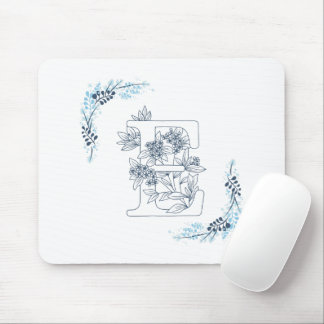 Initiaal "E" Blauw Monogram Kalm Bloemen Muismat