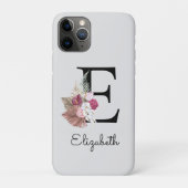 Initiaal E Modern Roze Bloemen Case-Mate iPhone Case (Achterkant)