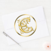 Initiaal E ronde Sticker in goud (Envelop)