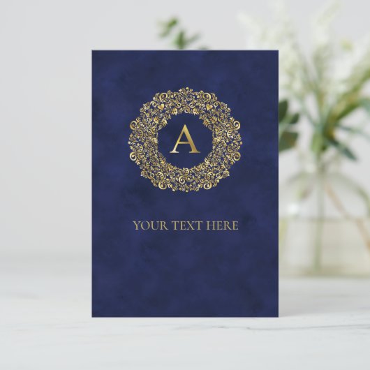 Initiaal een gouden Damask Classic Pattern Bedankkaart (Staand voorkant)