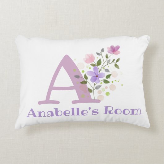 Initiaal en naam met Floral Design Accent Pillow Accent Kussen (Voorkant)