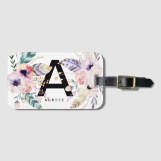 Initiaal en naam Waterverf Boho Bagagelabel
