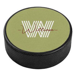 Initiaal en script, monogrammen verjaardagsolijf hockey puck