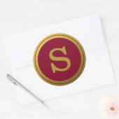 Initiaal Envelopzegel van Bourgogne en goudmonogra Ronde Sticker (Envelop)