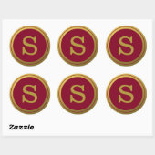Initiaal Envelopzegel van Bourgogne en goudmonogra Ronde Sticker (Vel)