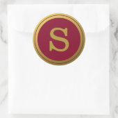 Initiaal Envelopzegel van Bourgogne en goudmonogra Ronde Sticker (Tas)