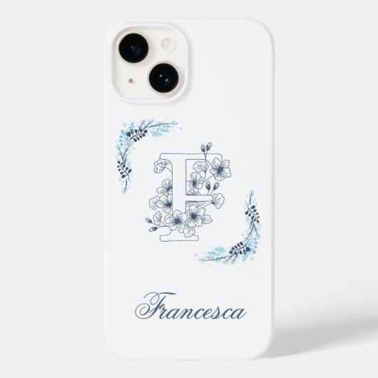Initiaal "F" Blauw Monogram Kalme Bloemen Case-Mate iPhone Case (Achterkant)