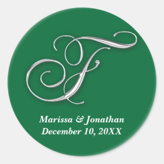 Initiaal F groen monogram, douanenaam gunstzegel Ronde Sticker