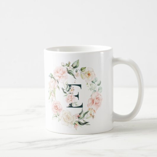 Initiaal florale letter E florale lijst Koffiemok (Rechts)