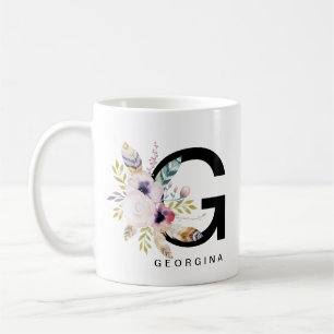 Initiaal "G" Alfabet Mok Monogram Boho Waterverf